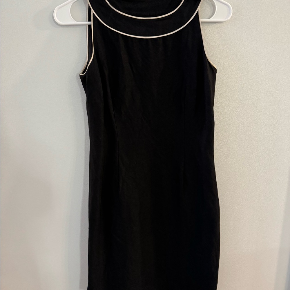 Elegant Black Dress with White Trim